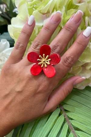 Anillo adaptable flor roja