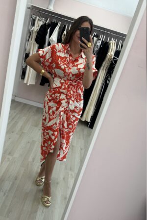 Vestido coral drapeado